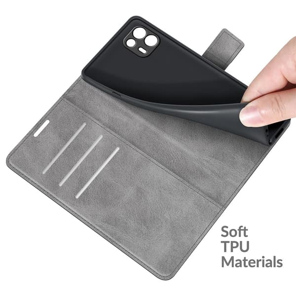 Wallet-style Lær Etui til Motorola Edge 20 Lite - Grå Silver grey