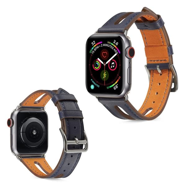 Apple Watch Series 5 44mm læder Læder Urrem - Mørkeblå Blue