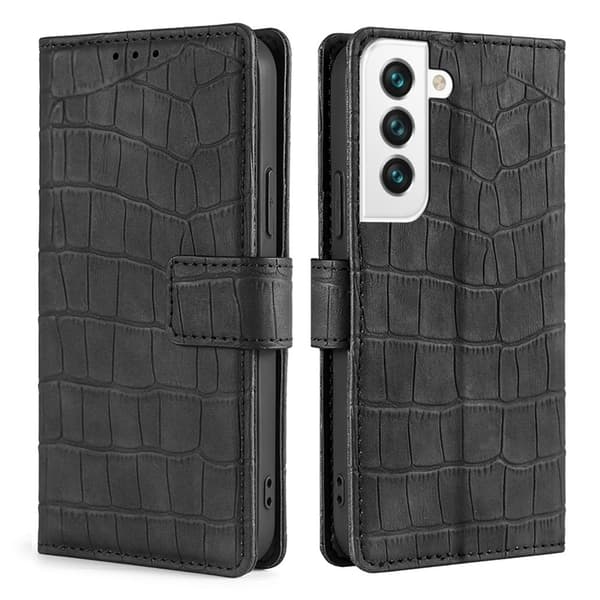 Crocodile Textured Nahkakotelo For Samsung Galaxy S22 Plus - Musta Black