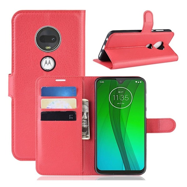 Motorola Moto G7 litsi nahkainen suojakotelo - Punainen Red