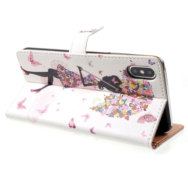 iPhone Xs Max mønstret læder flip cover - Blomstret Grise Med Paraply Multicolor
