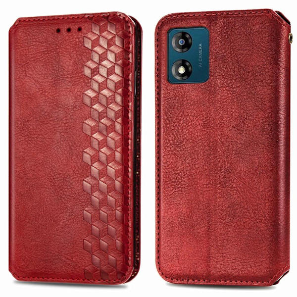 Læder Etui med A Stilfuldt Rhombus Tryk til Motorola Moto E13 - Rød Red