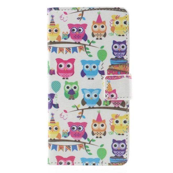 Hagerup LG G5 Nahkakotelo Korttitaskuilla - Pöllö Perhe Multicolor