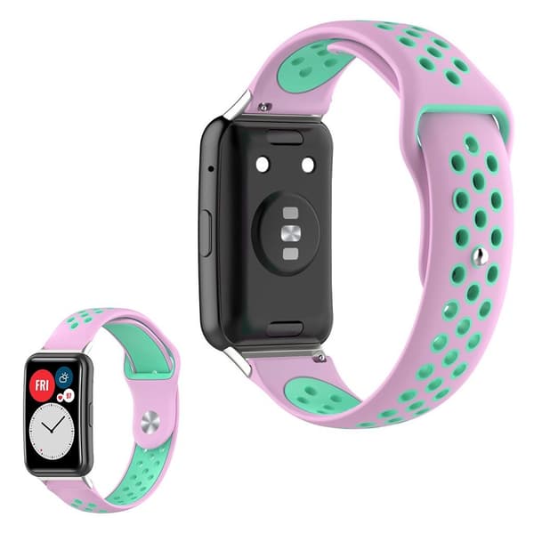 Dobbeltfarvet silikoneurrem til Huawei Watch Fit - Lyserød / Cyan Multicolor