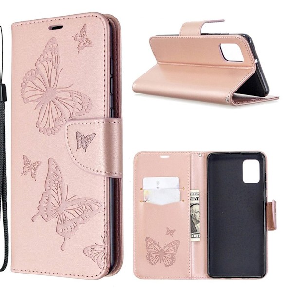 Butterfly läder Samsung Galaxy A31 fodral - Rosa Rosa