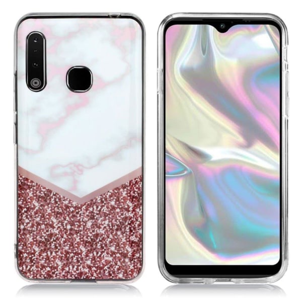 Marble Samsung Galaxy A70e Cover - Hvid Marmor og Glitter Red