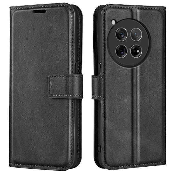 OnePlus 12 nahkainen lompakokkotelo - Musta Black