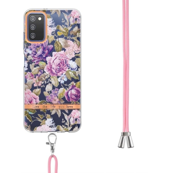 Ohut ja kestävä pehmeä kansi, jossa on kaulanauha Samsung Galaxy A03s -puhelimelle - Violetti Pioni Purple