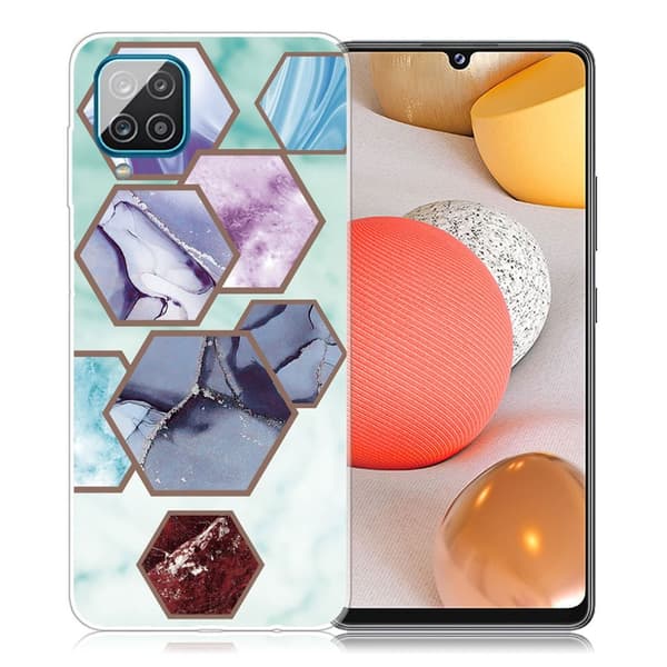 Marble Samsung Galaxy A42 5G Etui - Hexagon Fragments in Sky Blue Multicolor