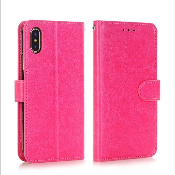 Crazy Horse Texture 5 Card Slots Wallet Stand Leather Cover iPhone XS Max 6.5 inch - Rose Pink