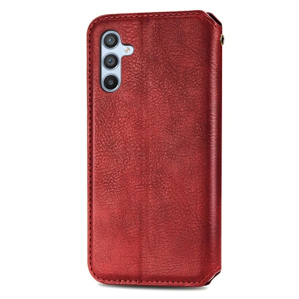 Læder Etui med A Stilfuldt Rhombus Tryk til Samsung Galaxy A54 - Rød Red