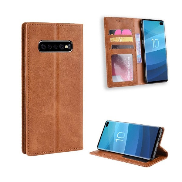 Samsung Galaxy S10 Plus vintage läderfodral - Brun Brun