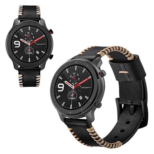 Amazfit GTR 42mm klockarmband i äkta läder - Svart Svart