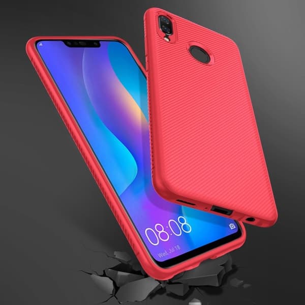 Huawei P Smart Plus mobilskal av silikon vävd textur yta – Röd Röd