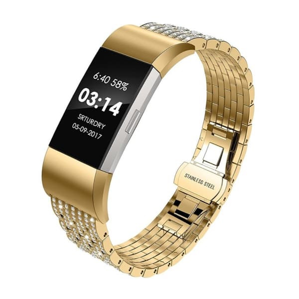 Fitbit Charge 2 Kimalteleva Tekojalokivi Vaihto Ranneke - Kulta Gold