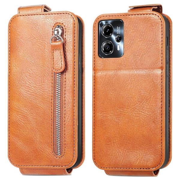 Vertical Flip Phone Suojakotelo With Zipper For Motorola Moto G23 / G13 - Ruskea Brown
