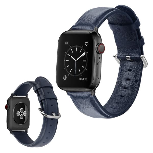 Apple Watch Series 5 40mm ægte læder Urrem - Mørkeblå Blue