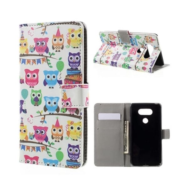 Hagerup LG G5 Nahkakotelo Korttitaskuilla - Pöllö Perhe Multicolor