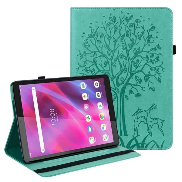 Lenovo Tab M10 läderfodral med träd- och hjortmönster - Grön Grön