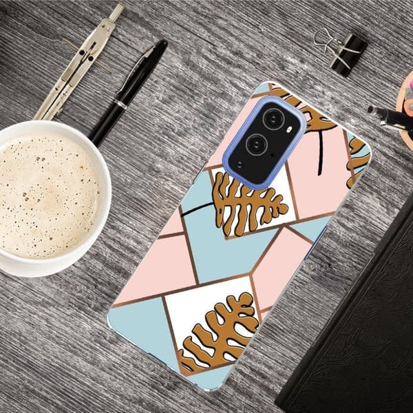 Marble design OnePlus 9 Pro kotelot - Toon Lehdet Vaaleanpunaiset Ja Sininen Multicolor