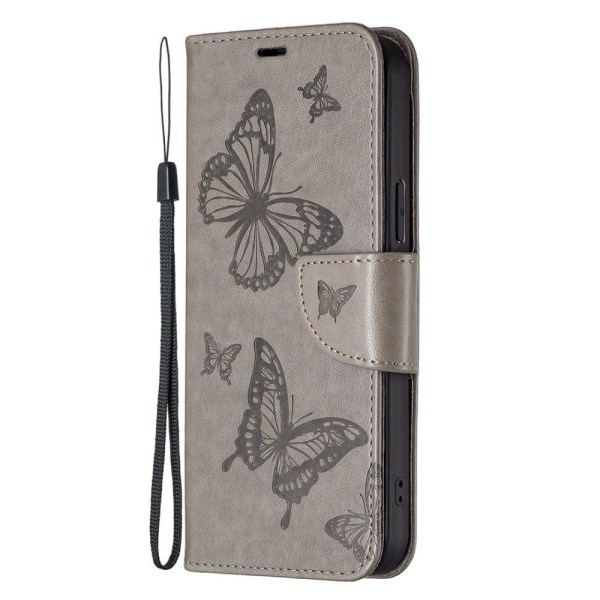 Sommerfugl Samsung Galaxy S23 Flip Etui - Grå Silver grey