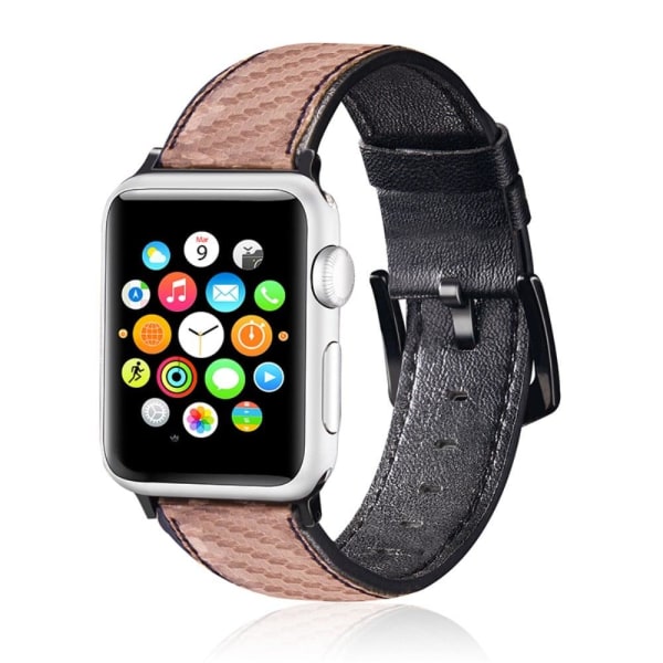 Apple Watch Series 8 (41mm) Cowhide læder i kulfiber stil urrem - Brun / Sort Brown