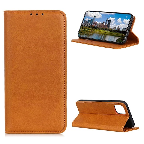 iPhone 12 Pro / iPhone 12 flip etui i ægte læder med pung – Brun Brown