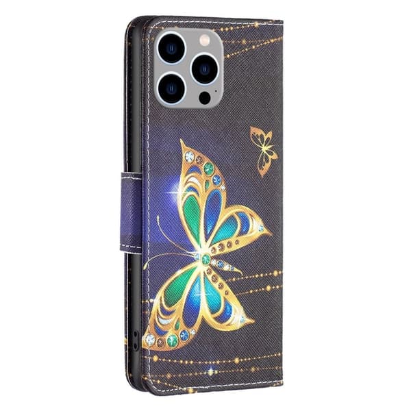 Wonderland iPhone 14 Pro Max flip kuoret - Koruja Perhonen Black