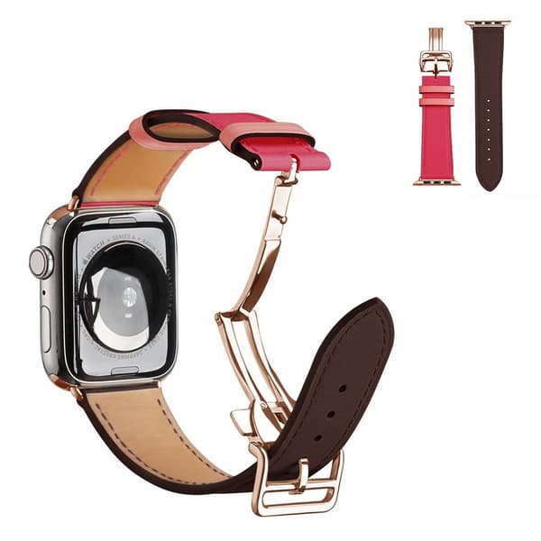 ægte læder rødguld spænde rem til Apple Watch Series 6 / 5 40mm - Wine rød rose Red