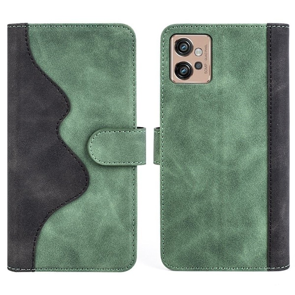 To Farvet Læder Flip Case til Motorola Moto G32 - Grøn Green