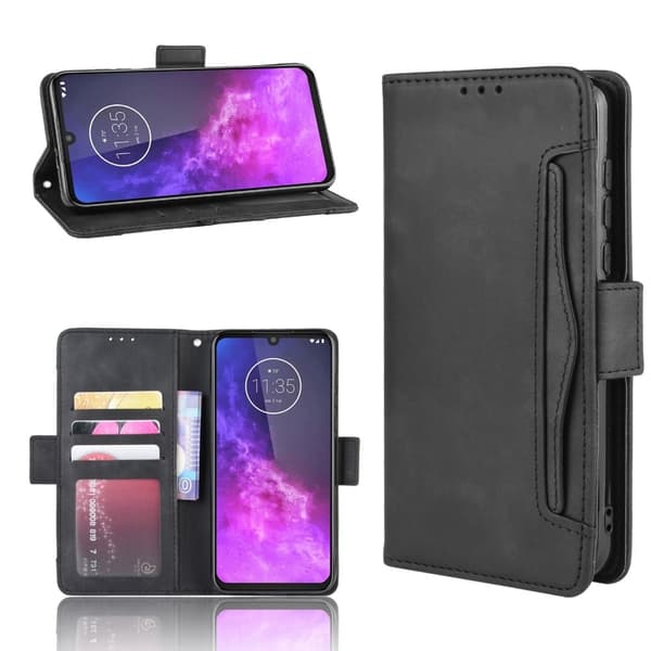 Moderne Motorola One Zoom læderetui med pung - Sort Black
