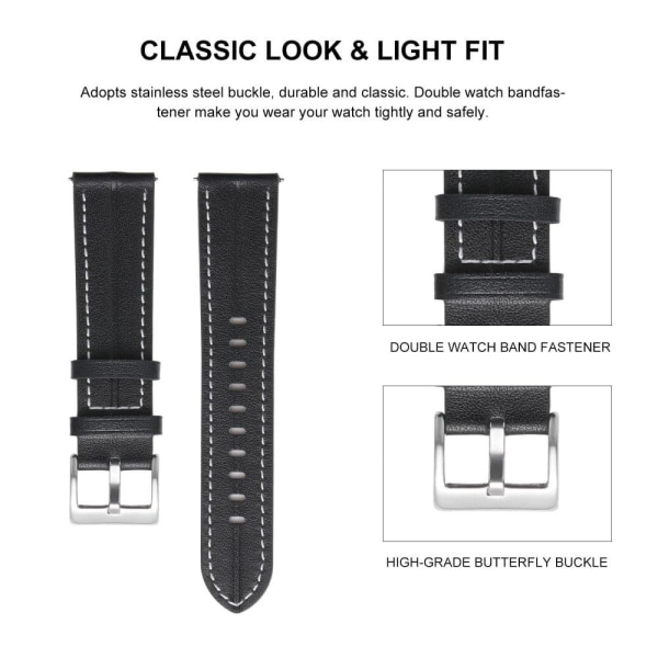 22mm Universal urrem i ægte læder - Sort Black