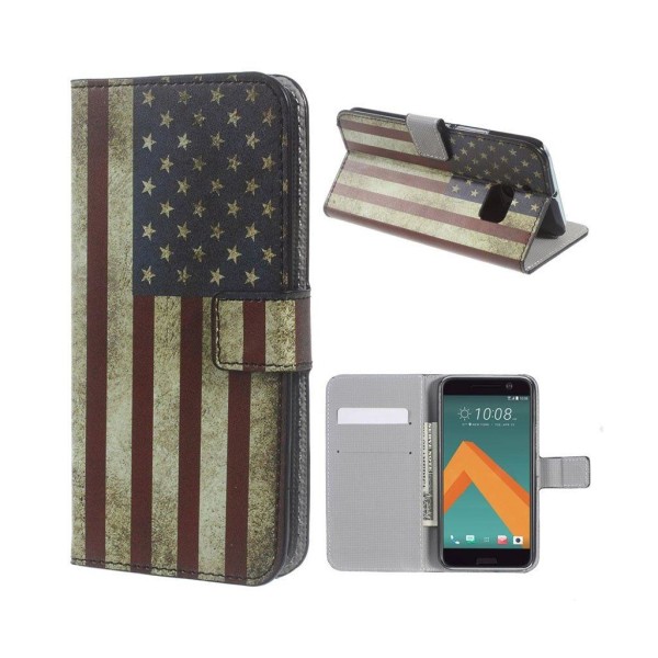 Moberg flip-etui i læder til HTC 10 - Retro amerikansk flag Multicolor