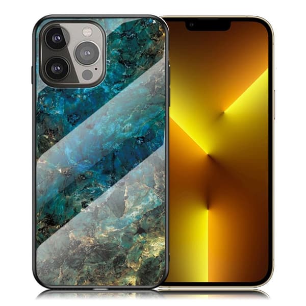 Fantasy Marble iPhone 13 Pro Max Suojakuori - Emerald Marble Blue