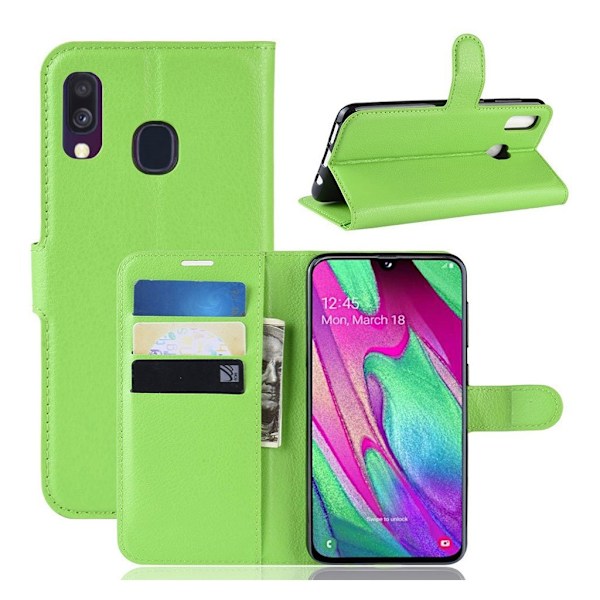 Samsung Galaxy A40 litchi läderfodral - Grön Grön