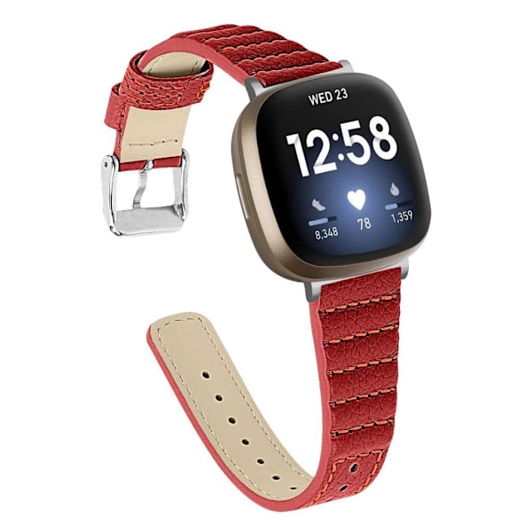 Fitbit Sense / Versa 3 thread ægte læder rem - rød Red