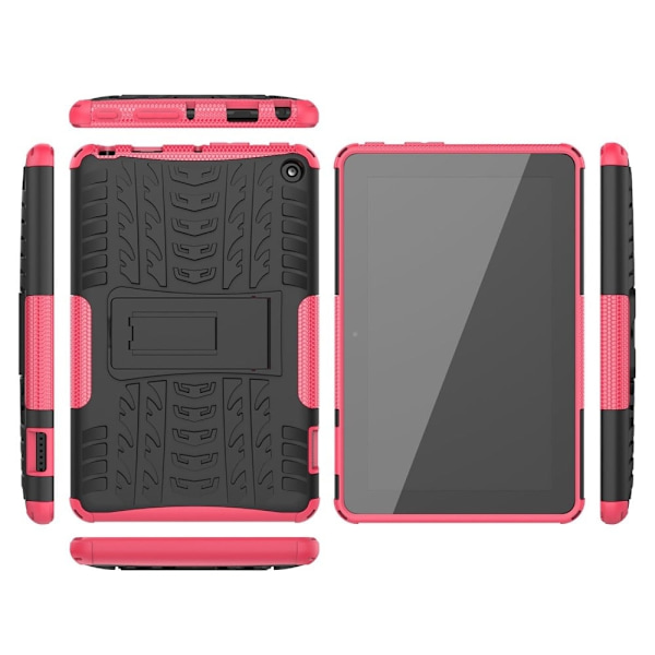 Däckmönstrat kickstand-fodral för Amazon Fire 7 (2022) - Ros Rosa