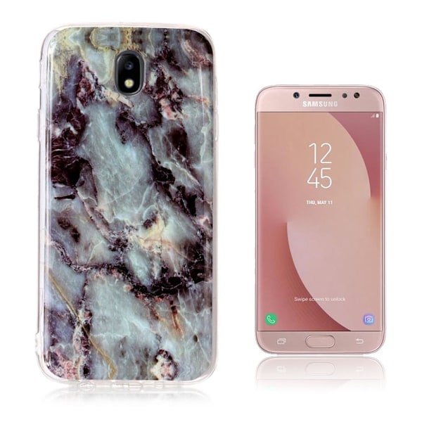 Samsung Galaxy J7 (2017) mobiletui i med printet marmor mønster med metallignende overfalde - Sort/Blå Multicolor