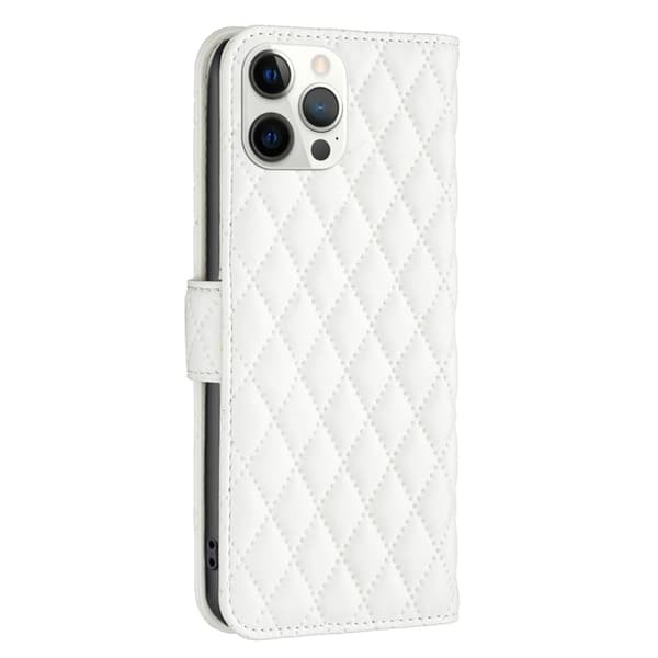 Rombemønster, matt flip-deksel for iPhone 12 Pro Max - Hvit White