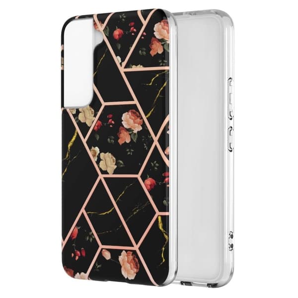 Marmormotiv Samsung Galaxy S22 Plus skal - Svarta Blommor multifärg