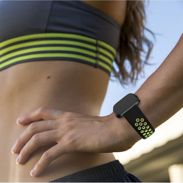 Fitbit Versa klockarmband silikon mjuk dubbelfärgar urholkad design - Svart och grön multifärg