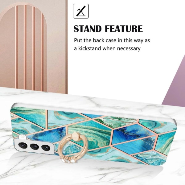 Marble Mønstret Cover med Ring Holder til Samsung Galaxy S23 Plus - Grøn Green