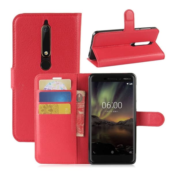 Nokia 6 (2018) Etui laget av kunstlær og silikon - Rød Red