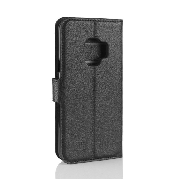 Samsung Galaxy S9 litchi skin PU læder flip etui - Sort Black