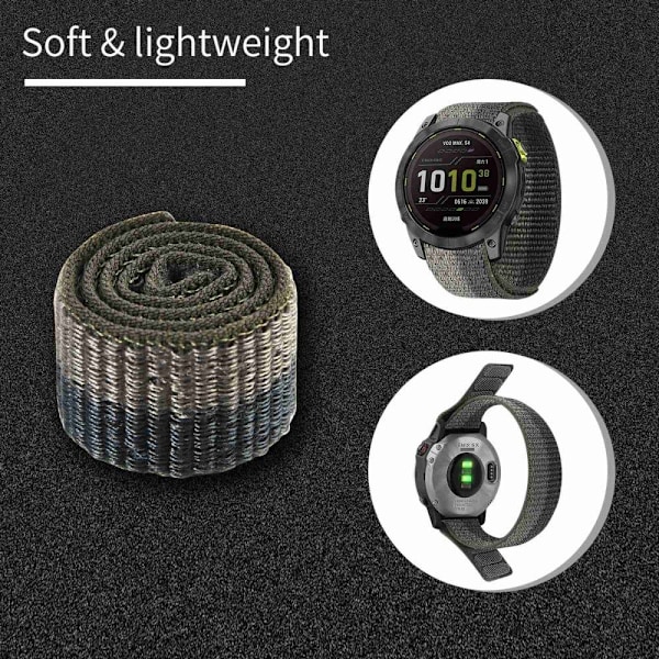 26mm nylon ranneke Garmin kellolle - Musta / Harmaa Black