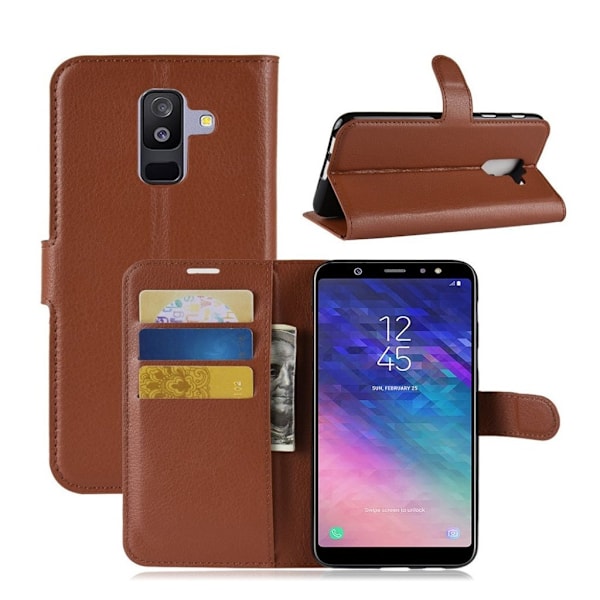 Samsung Galaxy A6 Plus (2018) mobilfodral PU läder skyddande korthållare sedelförvaring stående läge - Brun Brun