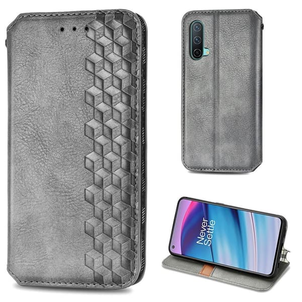 Nahkakotelo With A Stylish Rhombus Imprint For OnePlus Nord CE 5G - Harmaa Silver grey