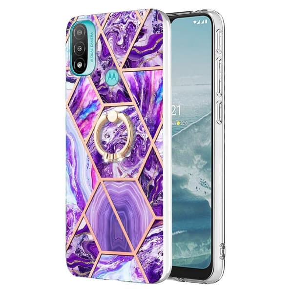 Marble Patterned Suojakuori With Ring Holder For Motorola Moto E30 / E40 / E20 - Tumma Violetti Purple