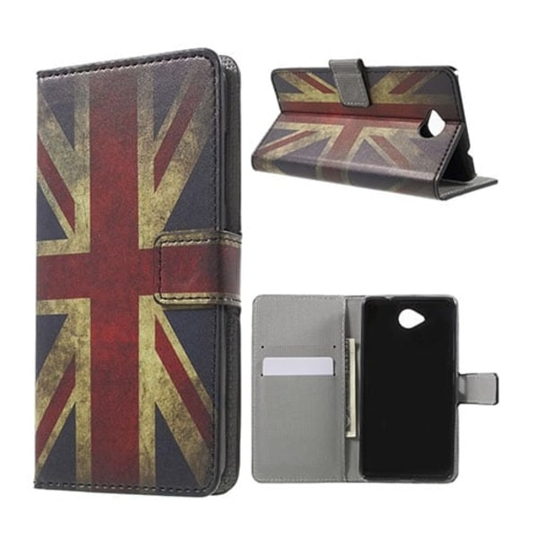 Moberg Microsoft Lumia 650 Nahkakotelo Lompakko Standillä - Vanhanaikainen Britannian Lippu Multicolor