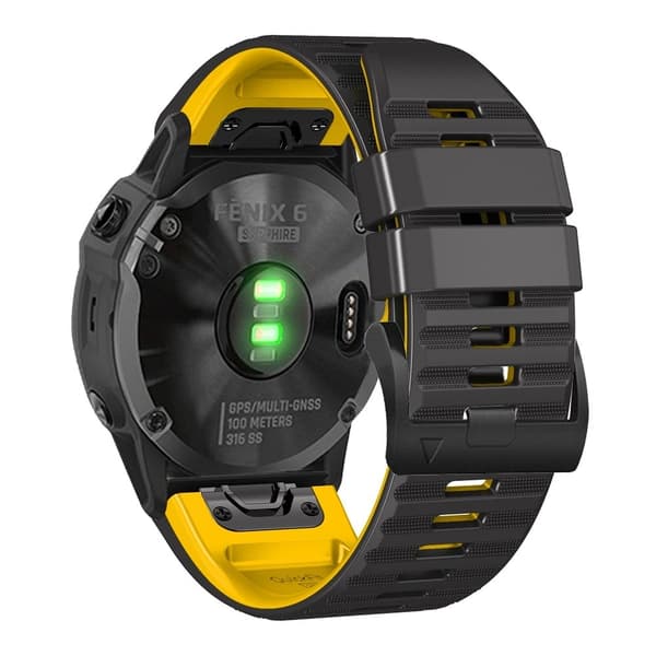 26 mm Garmin- og Coros-ur med dobbelt silikone-urrem - Sort / Gul Yellow